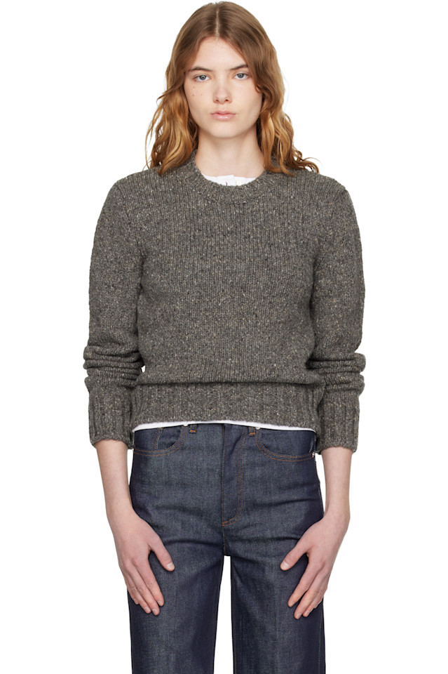 

A.P.C. Серый короткий свитер с круглым вырезом