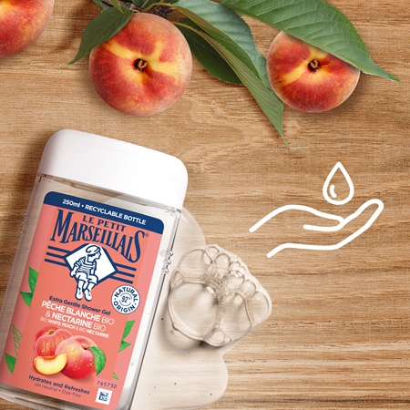 Нежный гель для душа Le Petit Marseillais White Peach BIO & Nectarine BIO Bio, 250 ml — фото 2