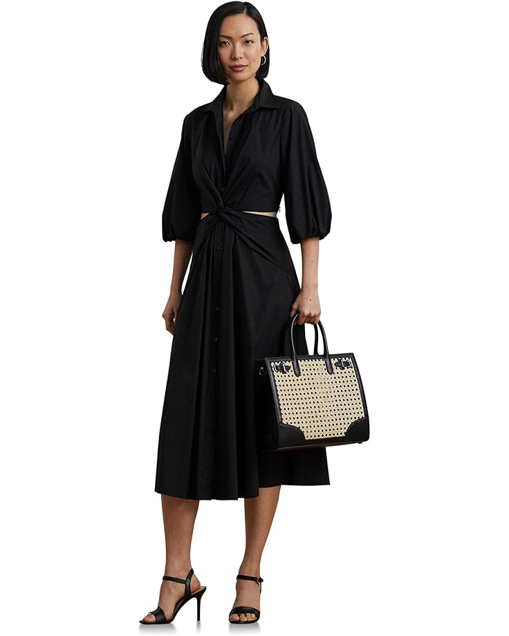 

Платье Lauren Ralph Lauren Cotton Blend Bubble Sleeve Shirtdress, черный