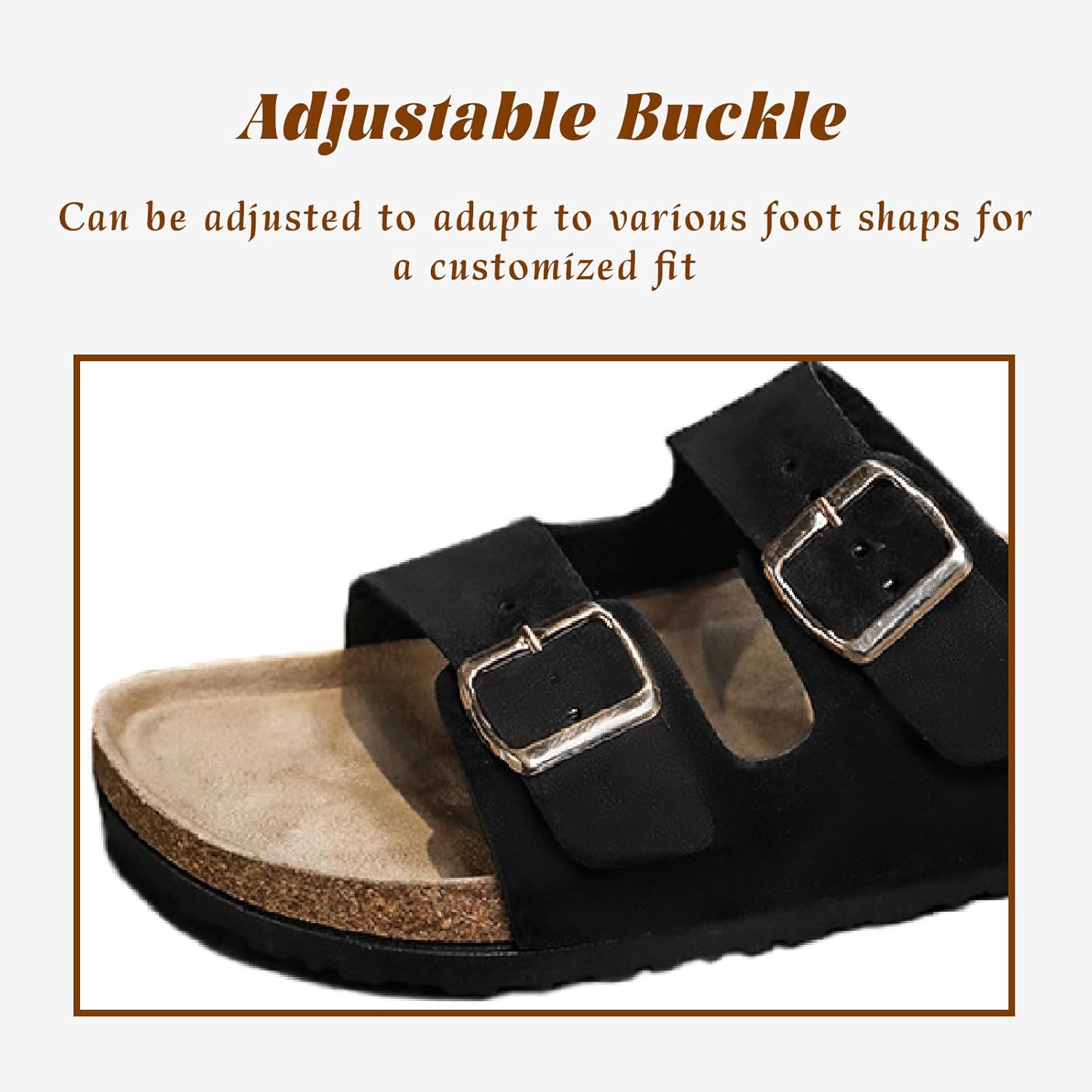 Сандалии Titype Cork Footbed с поддержкой свода для женщин и мужчин, регулируемая пряжка, натуральная кожа, удобные летние сандалии для улицы и пляжа, черный — фото 3