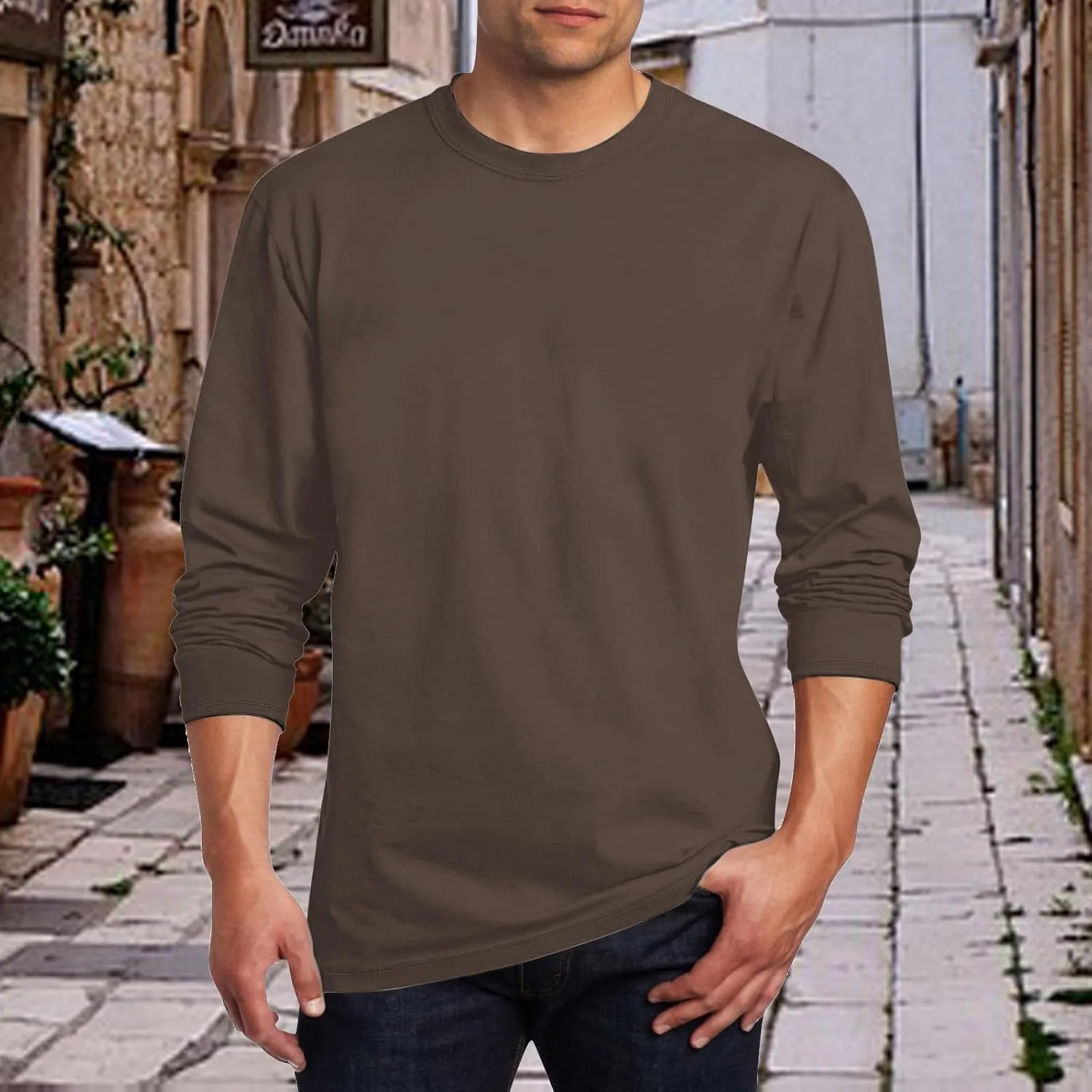 Футболка с длинным рукавом для мужчин Cotton Crew Neck Moisture Wicking — фото 2
