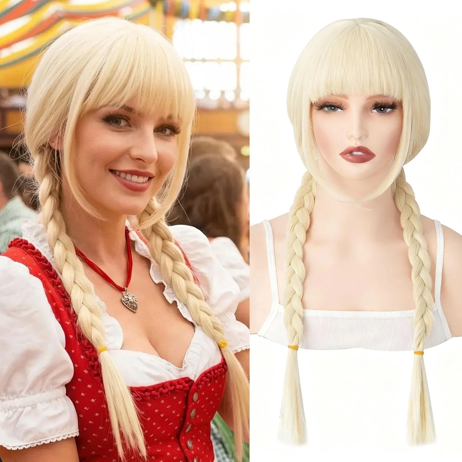 Женский длинный парик с двойной косой и челкой для косплея Parxitn, 1-2 #Blonde