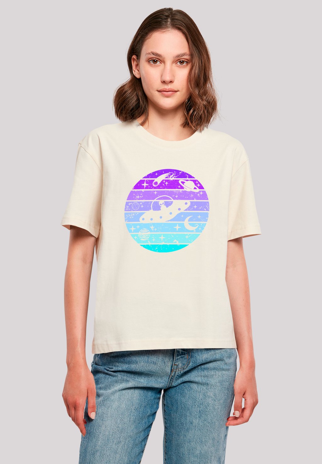 

Футболка с принтом RETRO ALIEN WELTRAUM SONNENUNTERGANG F4NT4STIC, песочный
