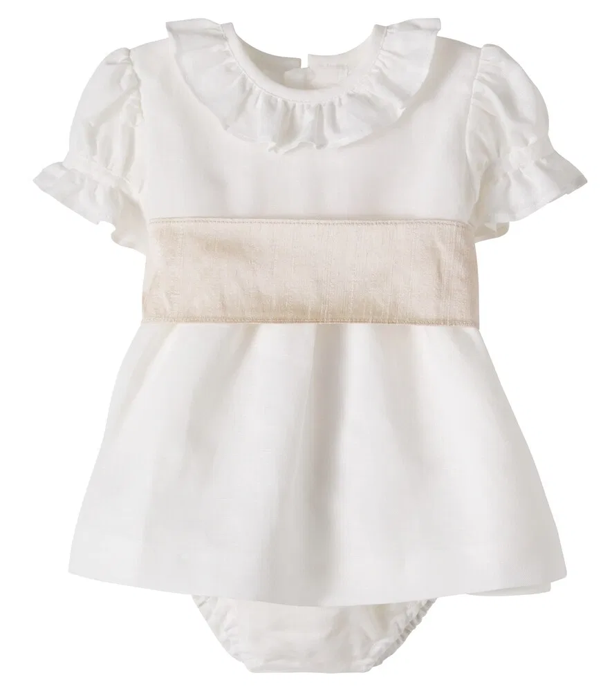 Комплект Baby Vega из льняного и хлопкового платья и панталон La Coqueta, белый