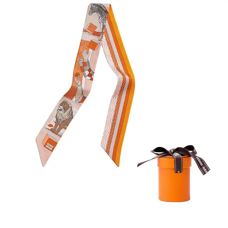 

HERMES Шелковый шейный платок унисекс, Pink Apricot/Deep Orange/Caramel