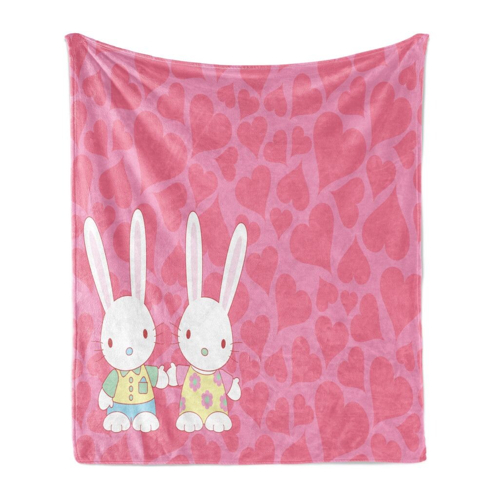 

ABAKUHAUS Rabbit Мягкое фланелевое флисовое одеяло, Романтическая пара кроликов, уютный плюш для использования в помещении и на улице, 125 x 175 см, разноцветный