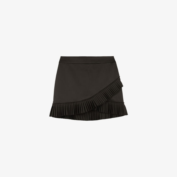 

Мини-юбка The Kooples из сатина с плиссированной отделкой, черный