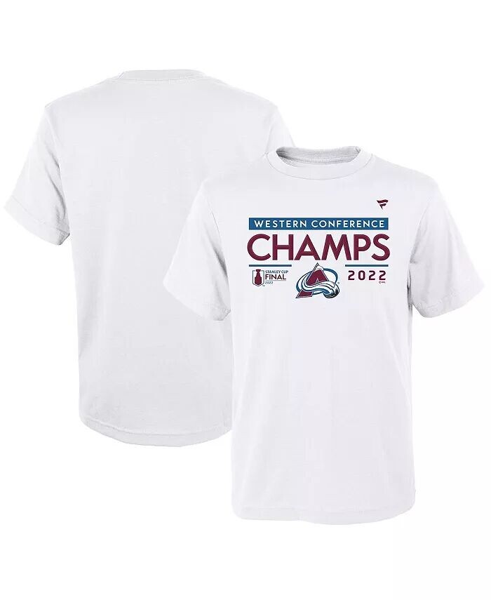 

Футболка раздевалки чемпионов Западной конференции Big Boys and Girls White Colorado Avalanche 2022 Fanatics