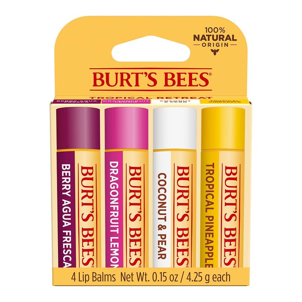 

Burt's Bees 100% натуральный увлажняющий бальзам для губ, тропический ананас, ягоды Agua Fresca, драконий фрукт, лимон, кокос и груша, 4 тюбика, цвет Various