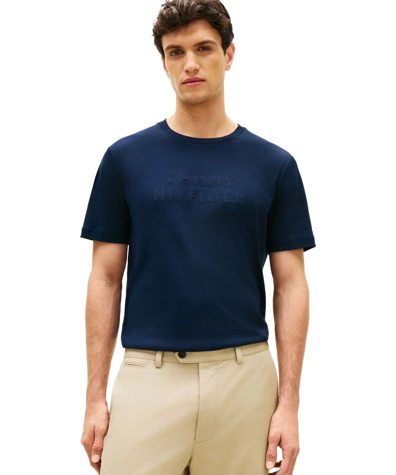 Мужская футболка Tommy Hilfiger из хлопка с логотипом тёмно-синего цвета