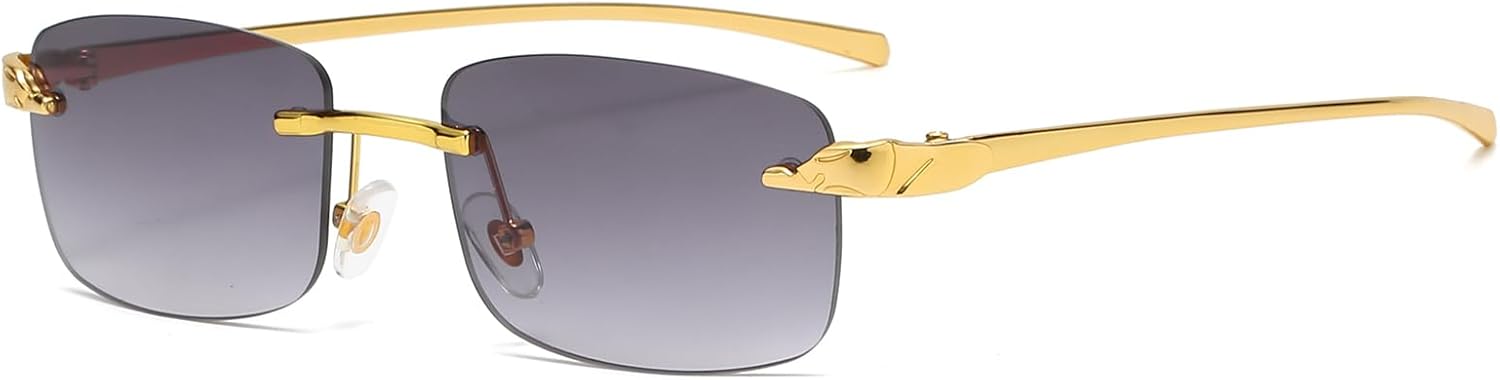 

Винтажные солнцезащитные очки без оправы для женщин и мужчин, ретро, ​​роскошные, золотистые металлические, маленькие прямоугольные солнцезащитные очки FLJMRAVER, A1* Gold / Gradient Grey