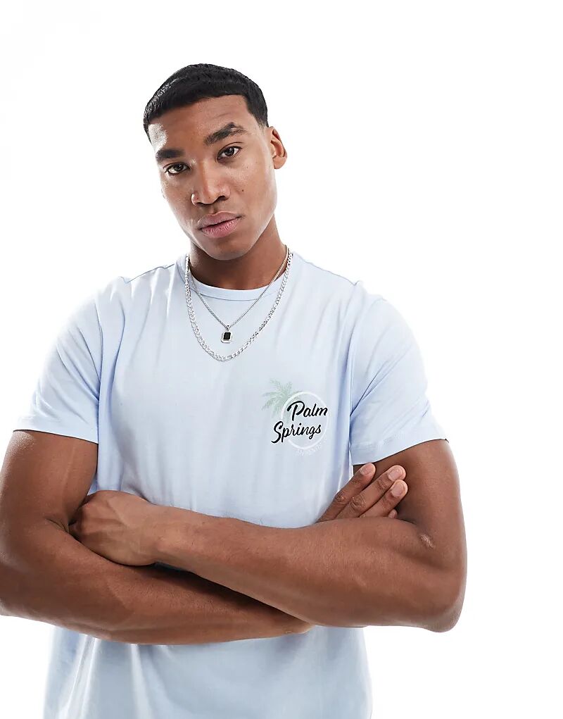 

Футболка Palm Springs с круглым вырезом светло-голубого цвета New Look