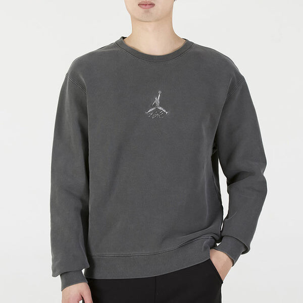 Толстовка Men's Air Jordan As J Flt Hrtg Flc Crew Embroidered Logo Sports Solid Color Knit Pullover Round Neck Autumn Gray, мультиколор — фото 3