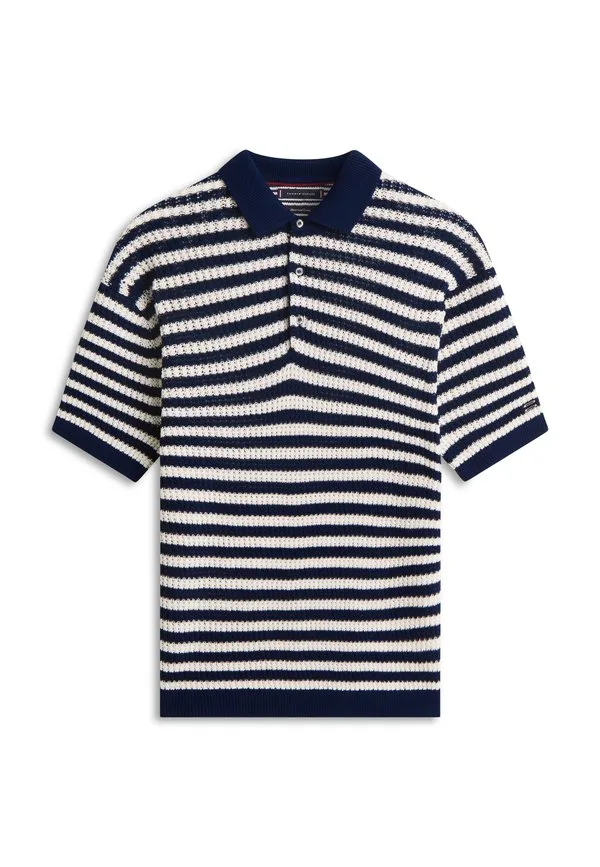 Стильная повседневная рубашка поло свободного кроя из трикотажа Tommy Hilfiger, Navy Iris/White — фото 4