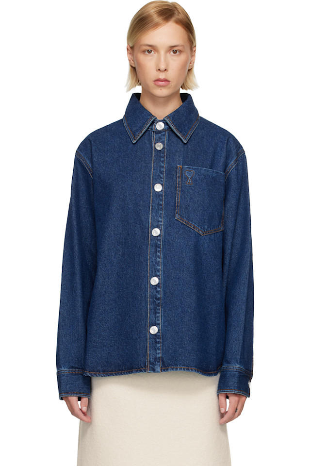 

Ami Paris Синяя рубашка из хлопкового денима ami de coeur