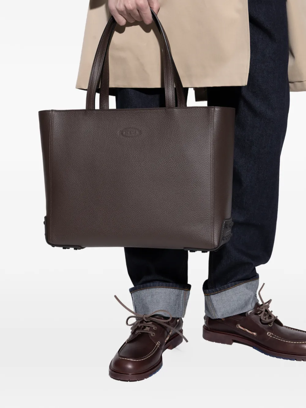 Сумка-тоут с тиснением логотипа Tod'S, коричневый — фото 2