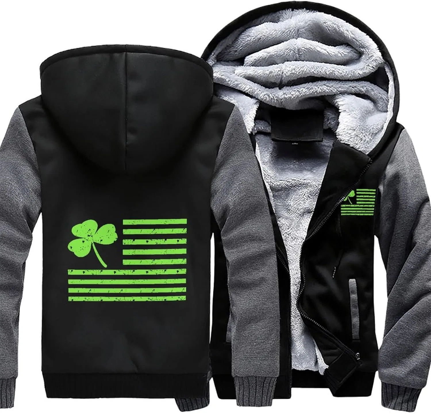 Худи мужское на молнии с флисом, бренд Shamrock Flag, серый — фото 3