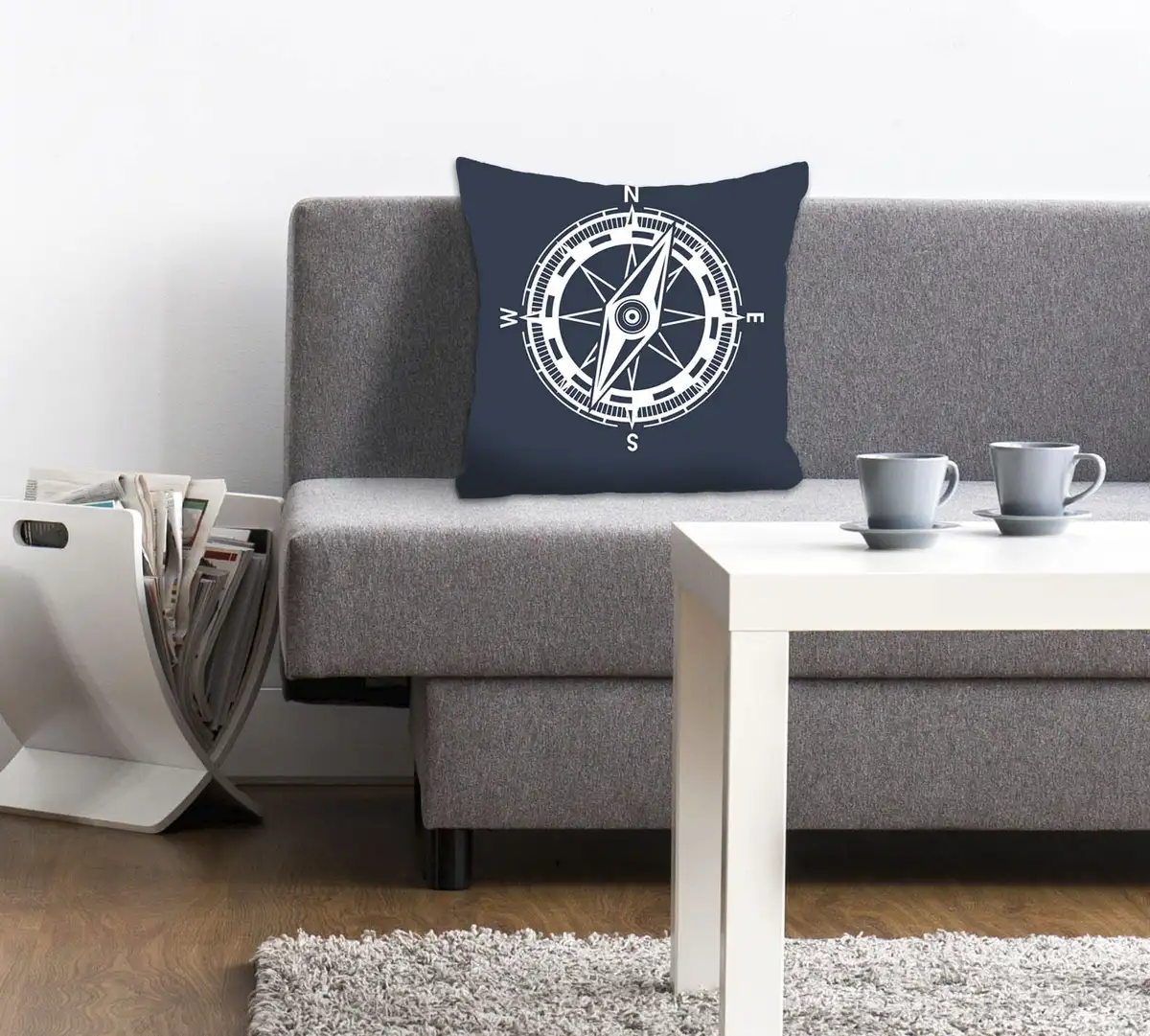 

Декоративная подушка Queence "Ханна", с компасом, чехол без наполнения, 1 шт 40х40 см, синий
