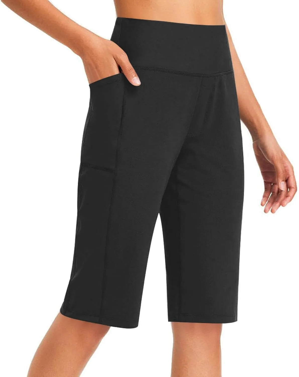 

Женские шорты для спорта с высокой талией, карманами и длиной до колена