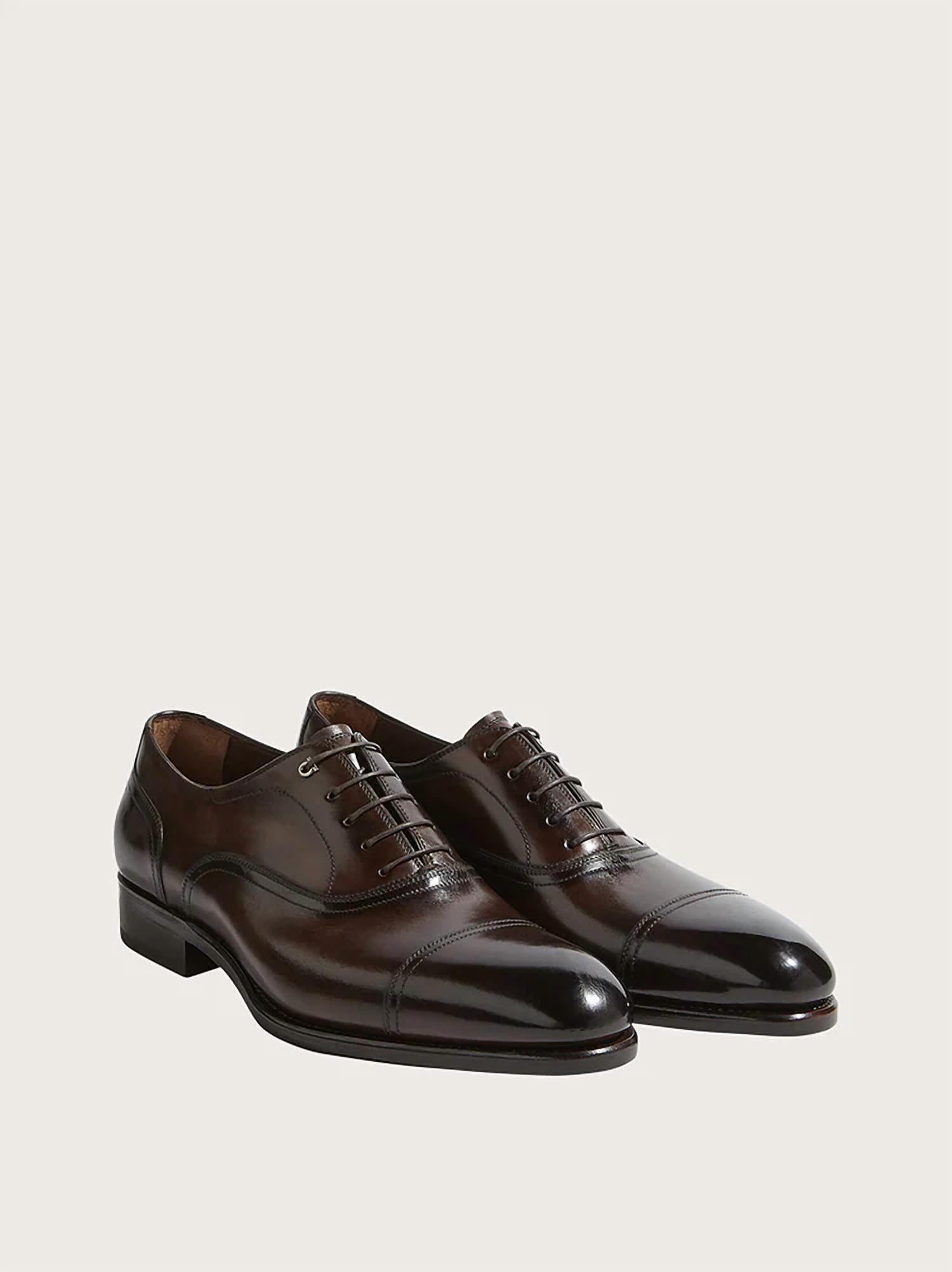 Мужские кожаные туфли-оксфорды Gancini коричневого цвета Salvatore Ferragamo, коричневый — фото 3