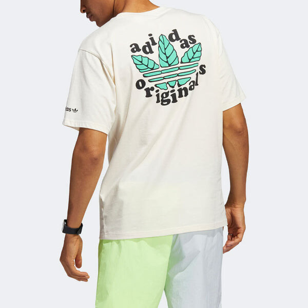 Футболка adidas originals Trefoil Leaves Back Large Logo Alphabet Printing Athleisure Casual Sports Short Sleeve Beige T-Shirt, бежевый — фото 4