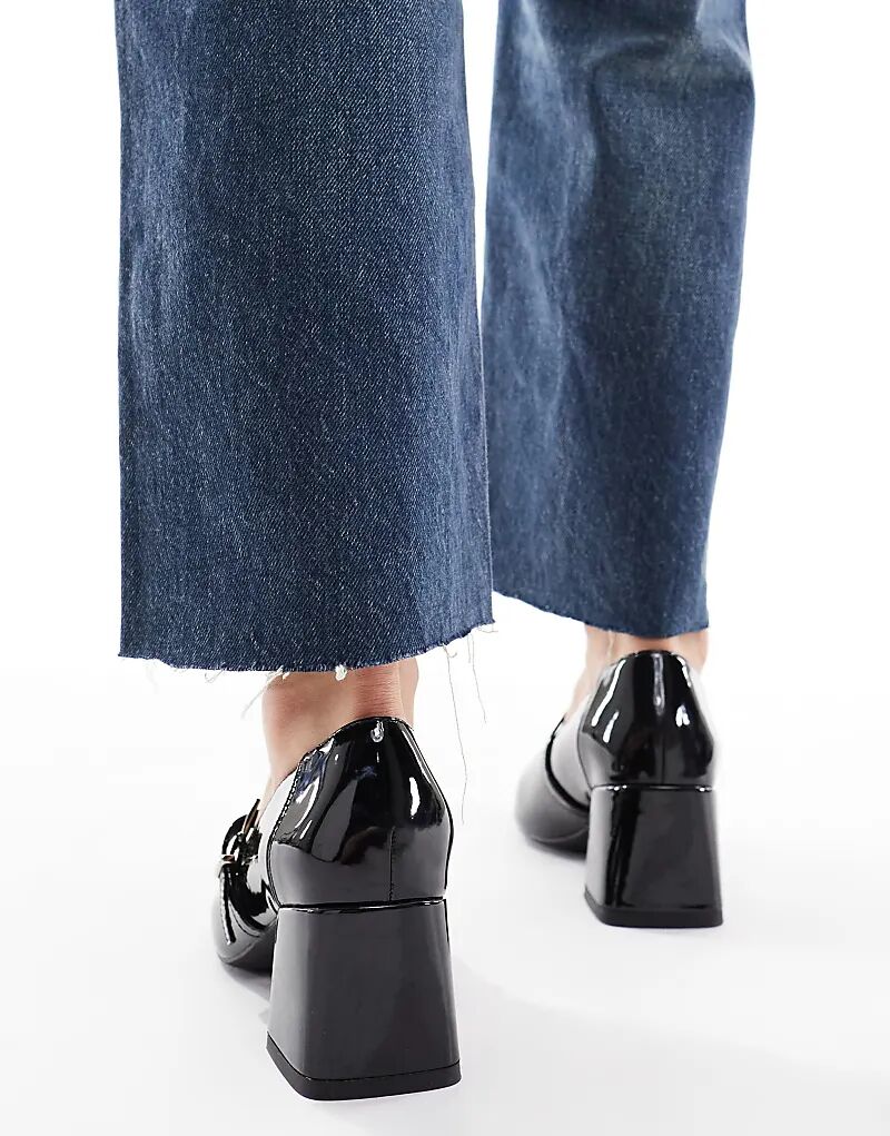 Туфли London Rebel Wide Fit Camila на каблуке средней высоты, лакированные, черные — фото 2