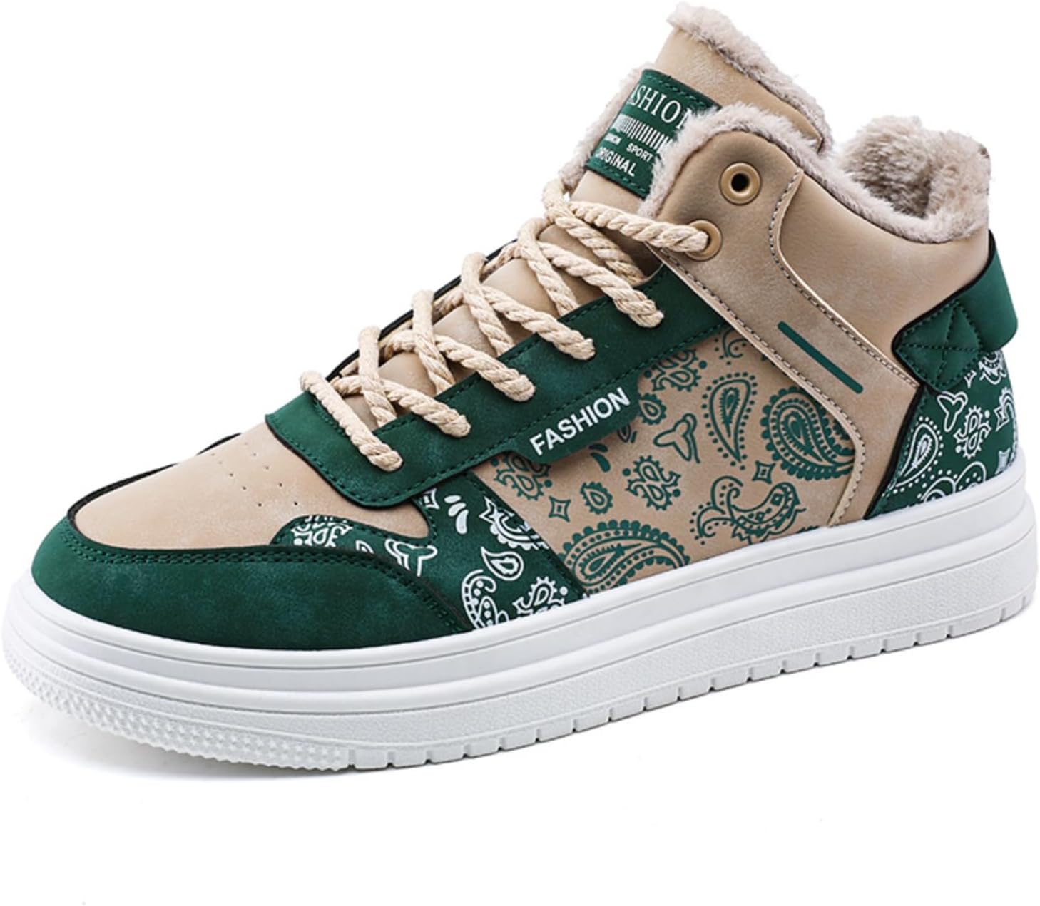 

Мужские высокие кроссовки Khwfjas с флисовой подкладкой, теплые мягкие ботинки на шнуровке с модными принтами/декором, стильные и удобные для повседневной зимней носки и активного отдыха на улице, зеленый