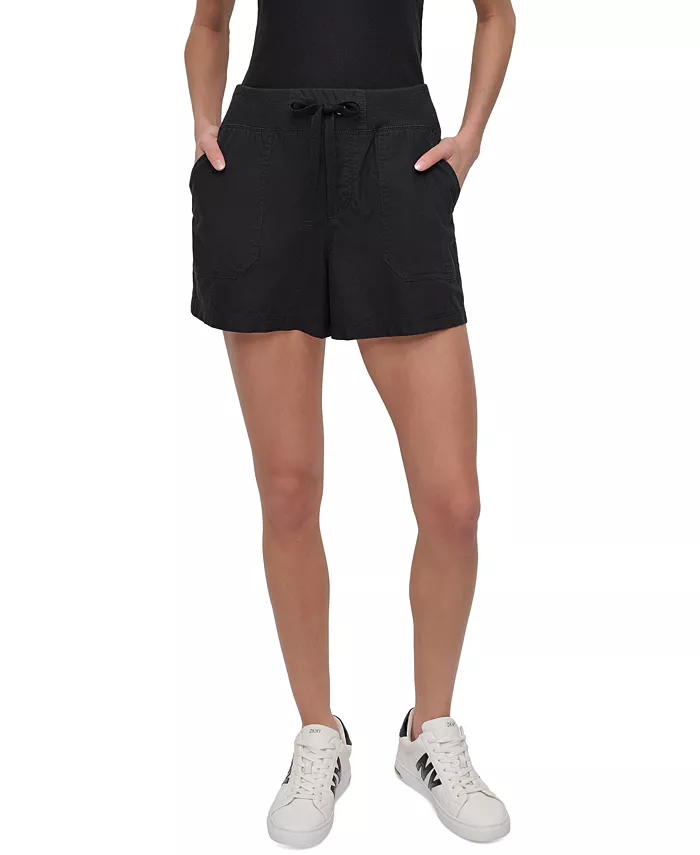 

Женские хлопковые карго-шорты с ребристой резинкой на талии DKNY, черный