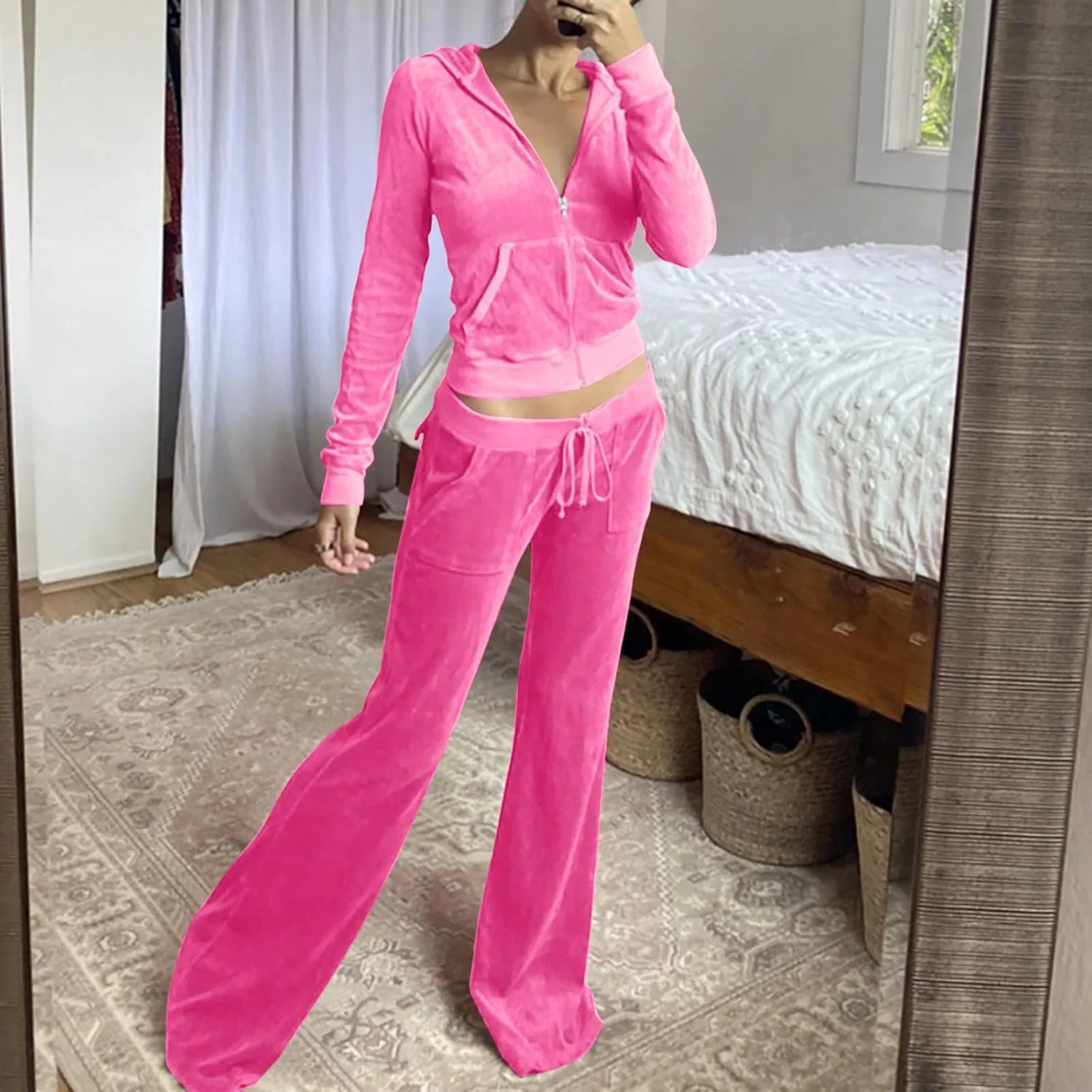 Спортивный костюм велюровый, женский, с принтом сердца, Generic, Pink — фото 2