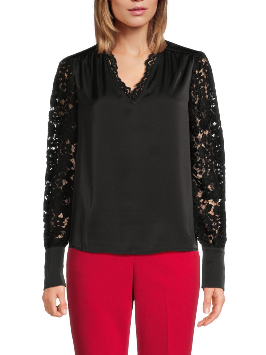 

Блузка с кружевными рукавами Saks Fifth Avenue, цвет Very Black