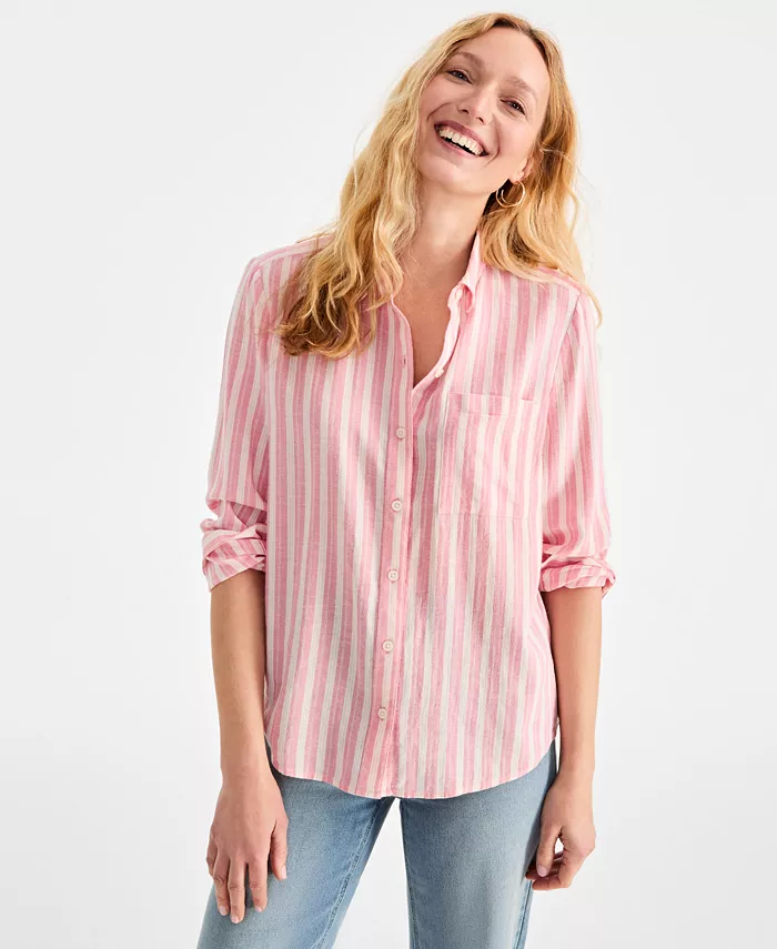 

Женская полосатая рубашка с длинным рукавом Perfect Shirt Style & Co, розовый