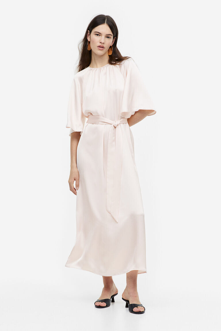 

Атласное платье с поясом H&M, розовый
