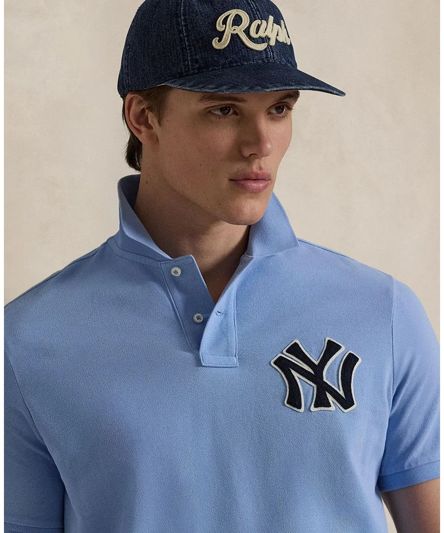 Мужская сетчатая рубашка-поло с логотипом Yankees Polo Ralph Lauren, синий lagoon — фото 3