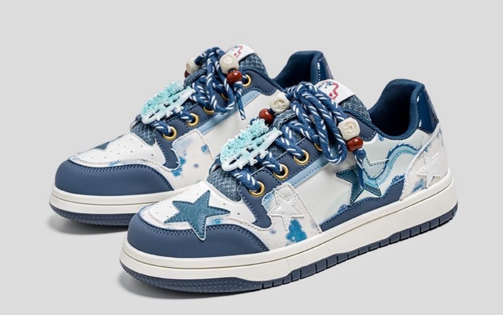 Мужские массивные кроссовки Star Shoes Y2K в ретро-стиле, кожаные кроссовки на шнуровке, легкая и удобная обувь для ходьбы для мужчин и женщин Generic, синий — фото 2