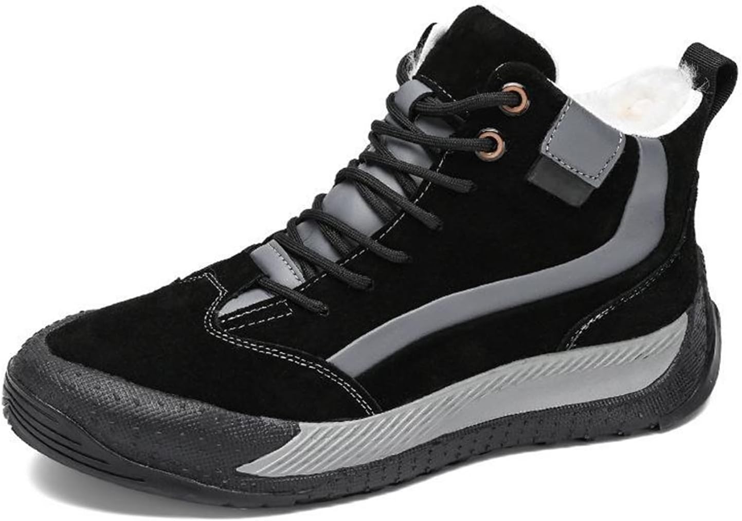 

Мужские зимние ботинки на шнуровке, модные высокие кроссовки с хлопковой подкладкой, обувь для скейтборда, замшевые повседневные ботинки до щиколотки для мужчин Generic, черный