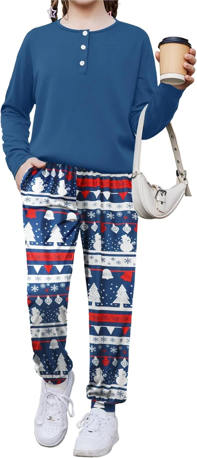 Детский спортивный костюм с лонгсливом и брюками Arshiner, Blue & White Xmas Tree