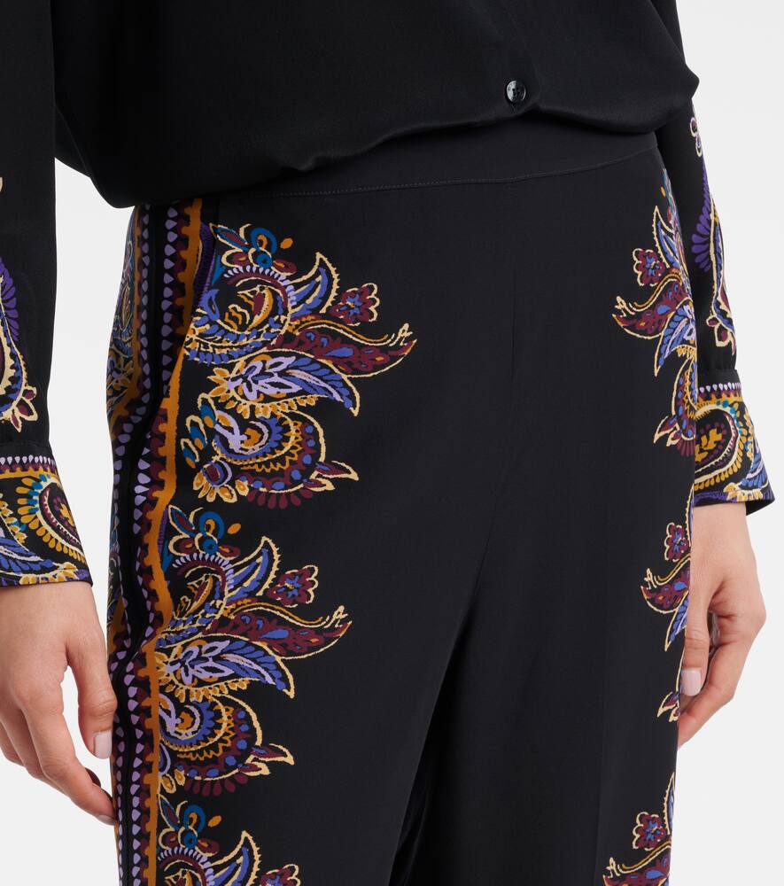 Широкие брюки-клеш из шелка с узором пейсли Etro, Black — фото 4