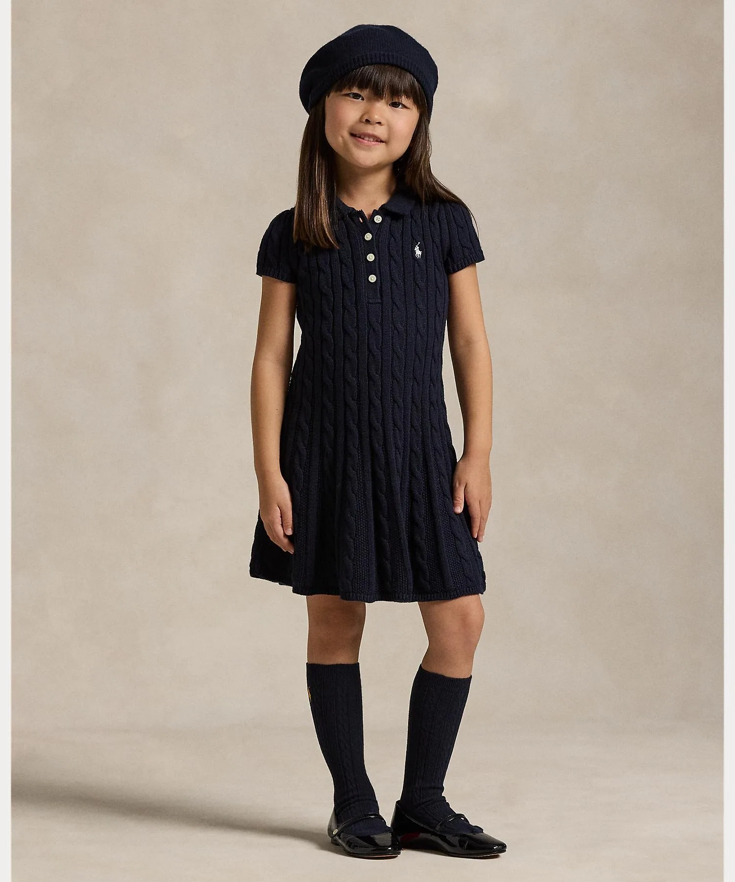 Детское платье-свитер A-line из хлопка с вышивкой лошадки POLO RALPH LAUREN CHILDRENSWEAR темно-синее