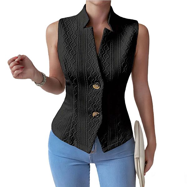 

Женский безрукавный жилет с текстурным узором и застежкой на пуговицы Clearflower, Black