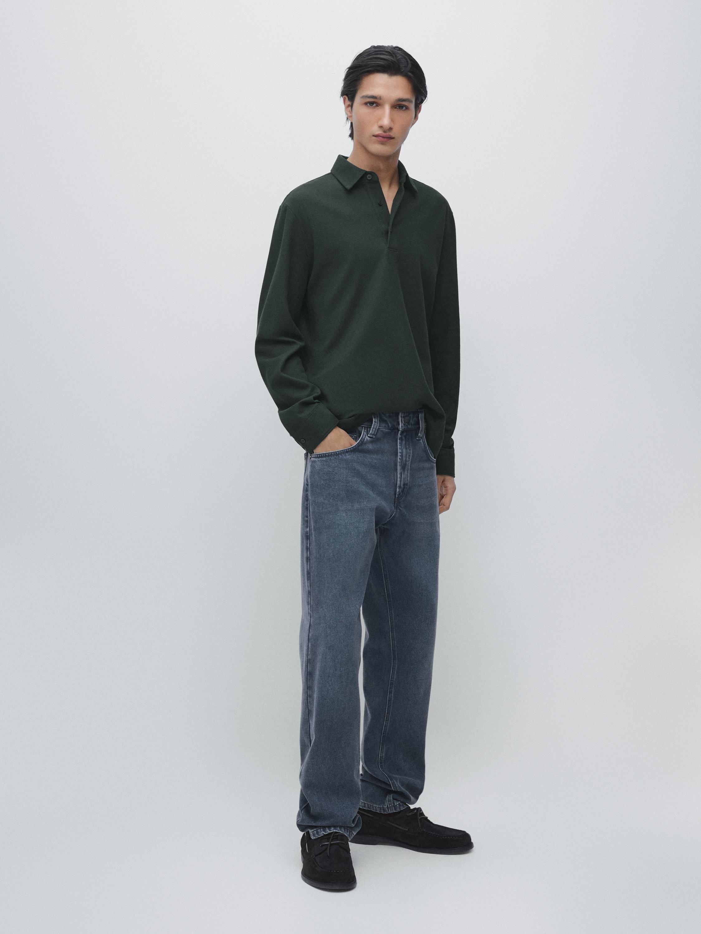 

Текстурированное поло из пике с длинным рукавом Massimo Dutti, bottle