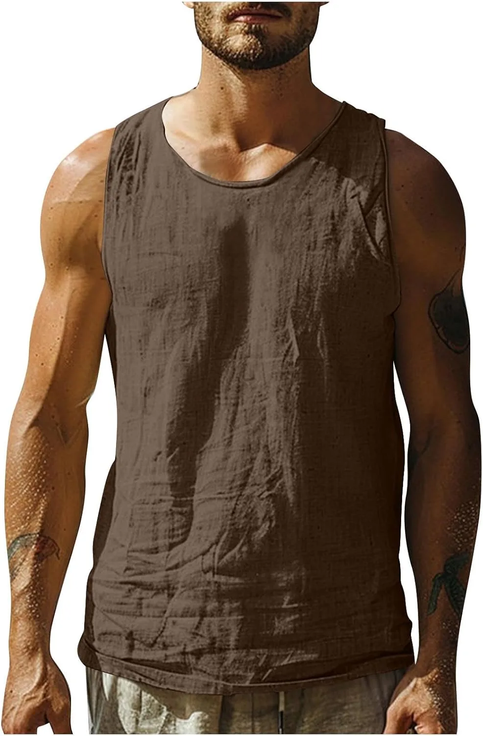 

Мужская льняная безрукавка Solid Color Crewneck Sdeycui