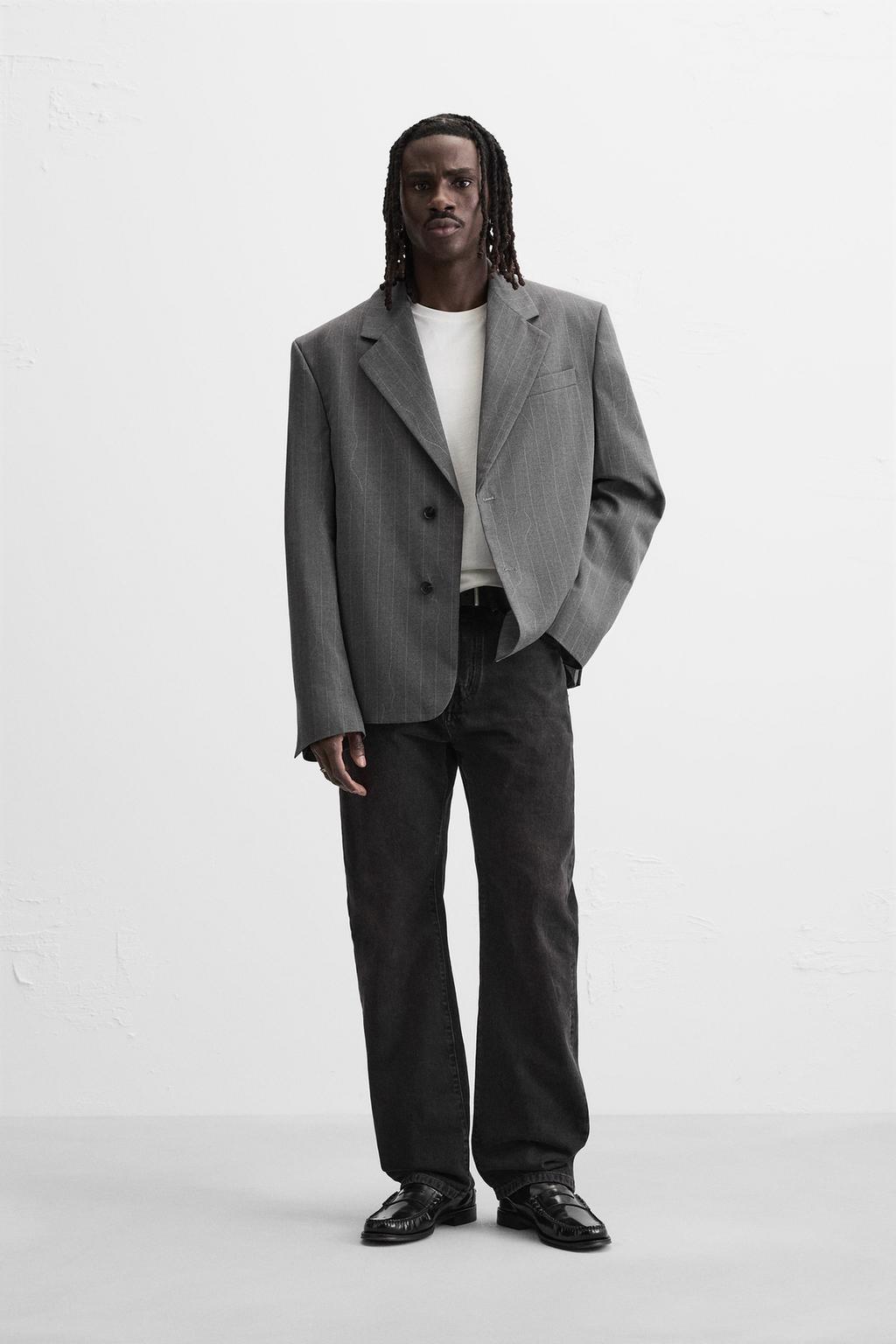 

Блейзер в тонкую полоску ZARA, серый