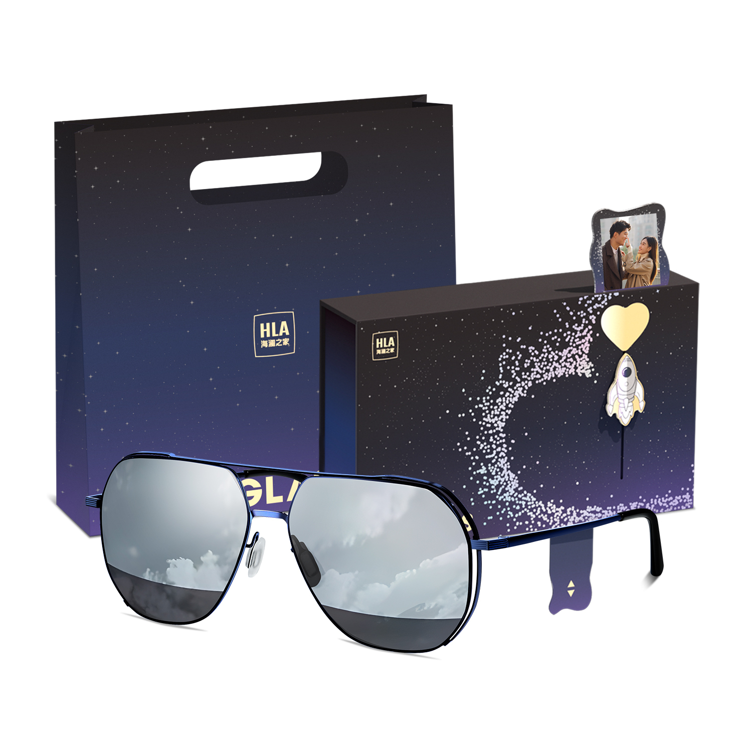 

HLA Авиаторские солнцезащитные очки из сплава Unisex, Blue Frame Mercury[Love Photo]Box (Printable Photos, Contact Customer Service Note)
