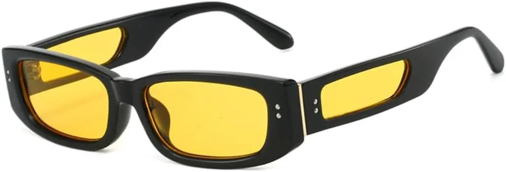 

Модные прямоугольные солнцезащитные очки для женщин, защита от УФ-излучения UV400, ретро-очки с заклепками, градиентные очки для мужчин TKKTLLT, Black Yellow