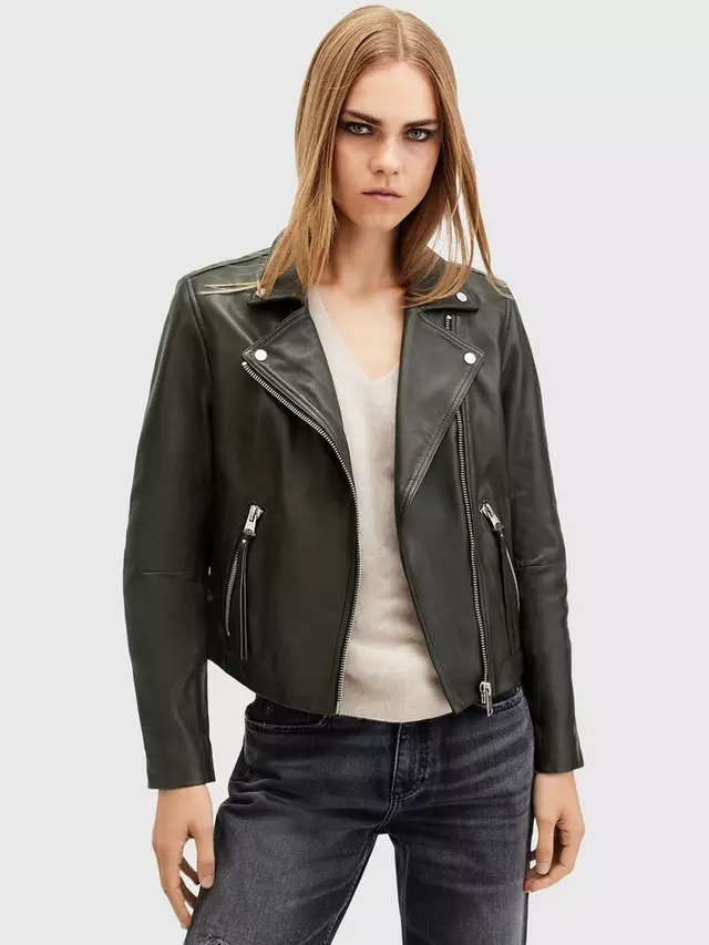 

Куртка AllSaints Dalby Leather Biker, цвет rosin/green