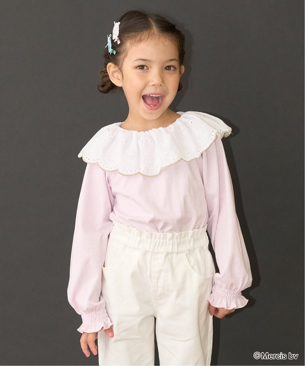 Топ с кружевным воротником из хлопка Lycee mine, Light Pink