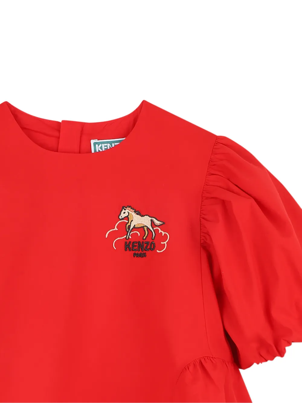 Платье с объемными рукавами и аппликацией Kenzo Kids, красный — фото 3
