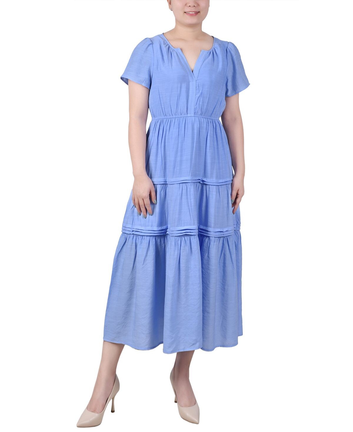 

Миниатюрное многоярусное платье-миди с короткими рукавами NY Collection