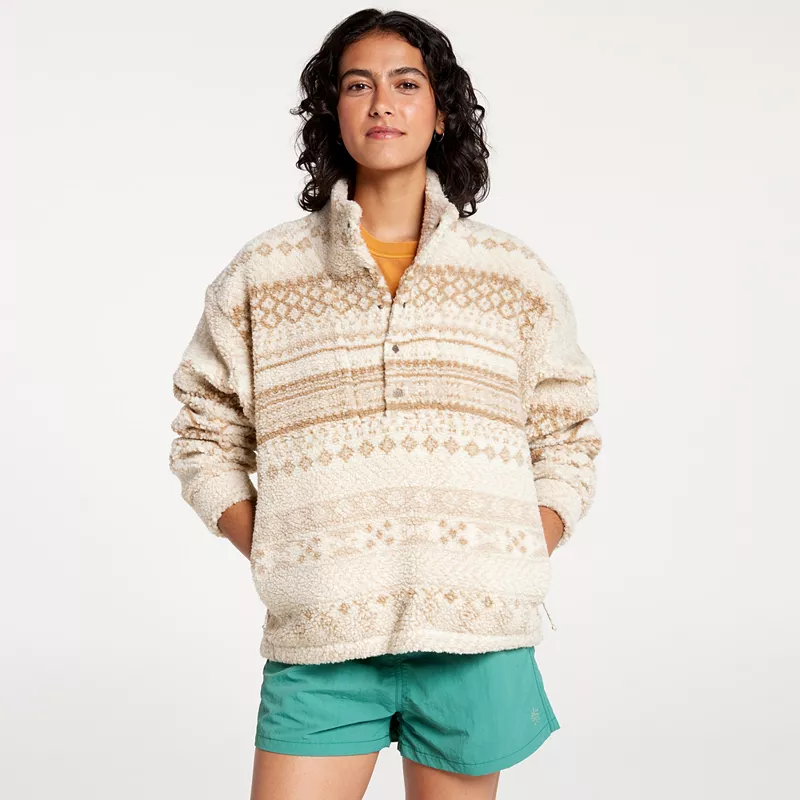 

Женский пуловер из шерпы с застежкой Alpine Design размером 1/4, цвет Natural Khaki Fair Isle