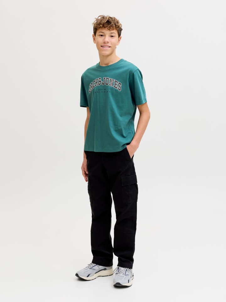 JACK & JONES Junior Футболка JJECALEB VARSITY TEE O-NECK JNR в Атлантическом океане — фото 4